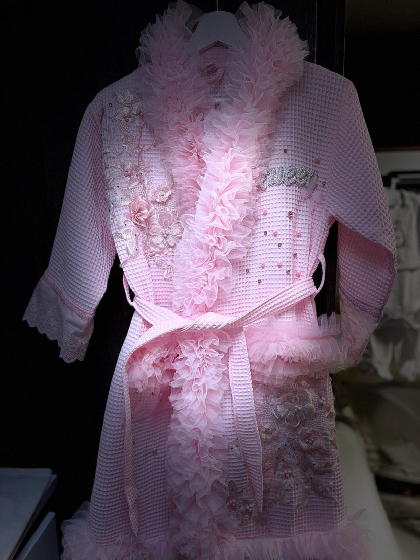 Peignoir nid d’abeille rose